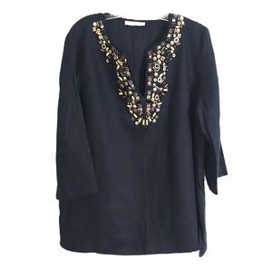 Micheal Kors linen Navy Embellished Tunic Blouse